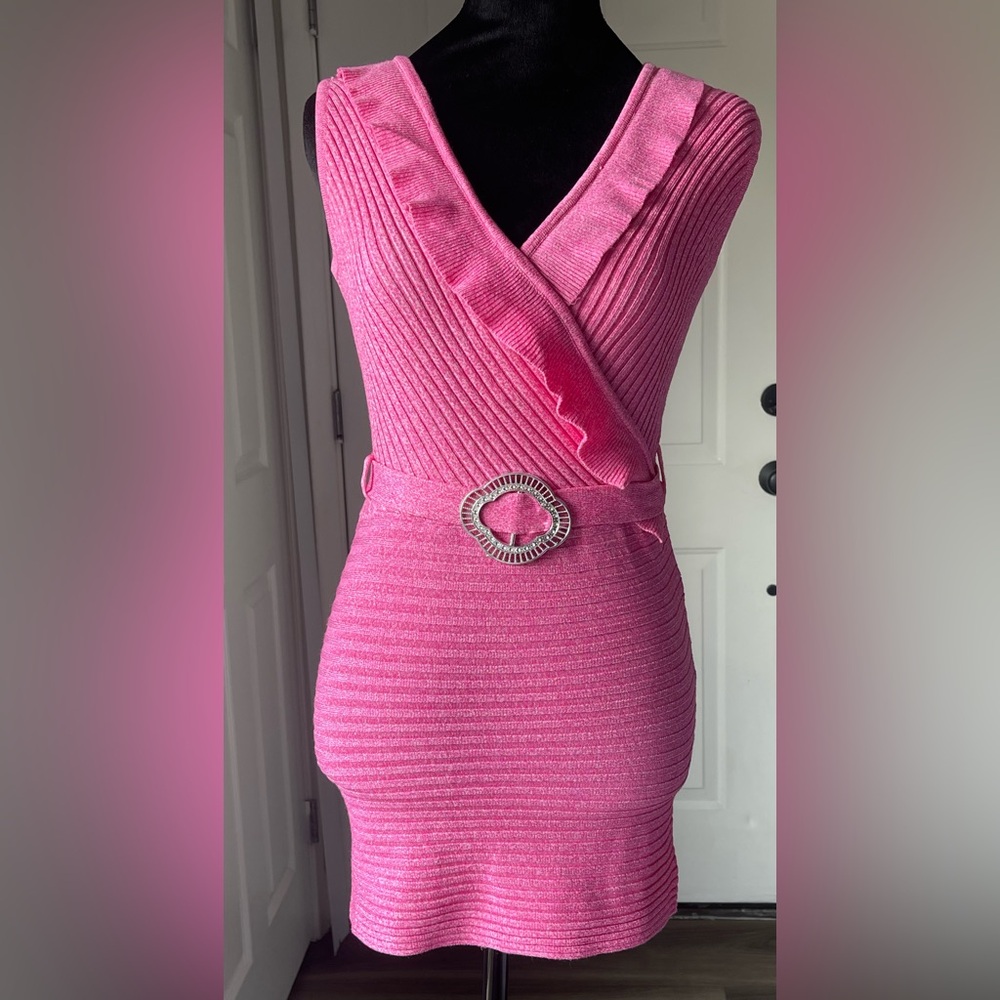 LUK GUD pink sleeveless plunge neck Bodycon minidress